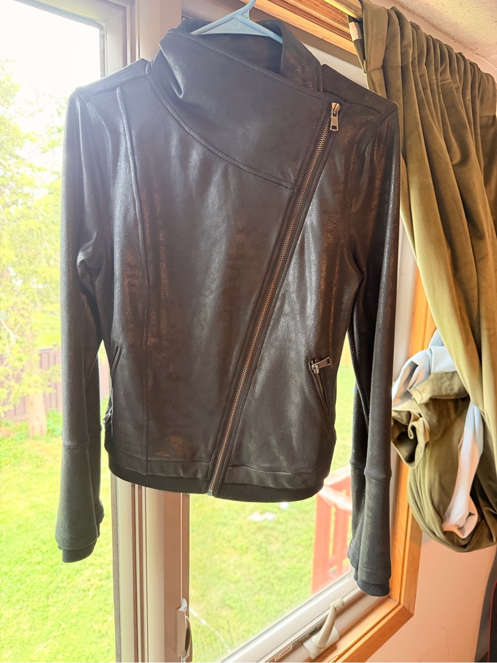 Asymmetrical Zip Black Leatherette Jacket for Women